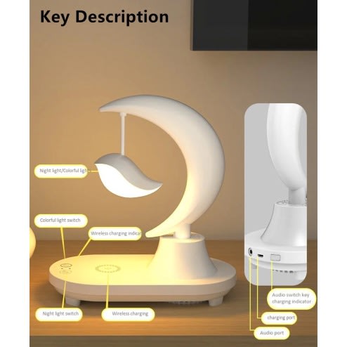 Rgb Inbuilt Bluetooth Wireless Charging Bedside Lamp
