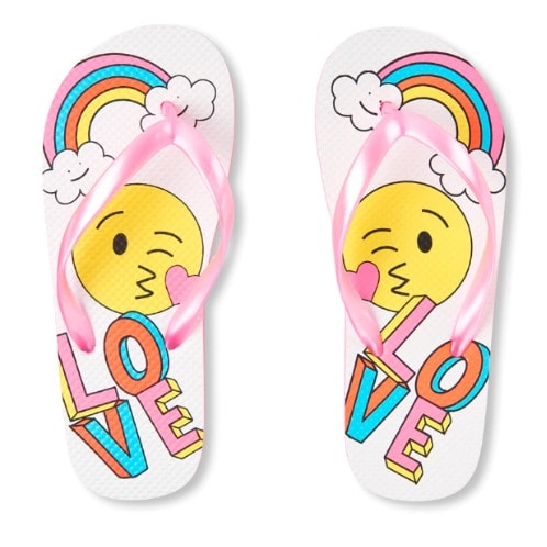 Girls Rainbow Emoji Love Flip Flops-  Pink