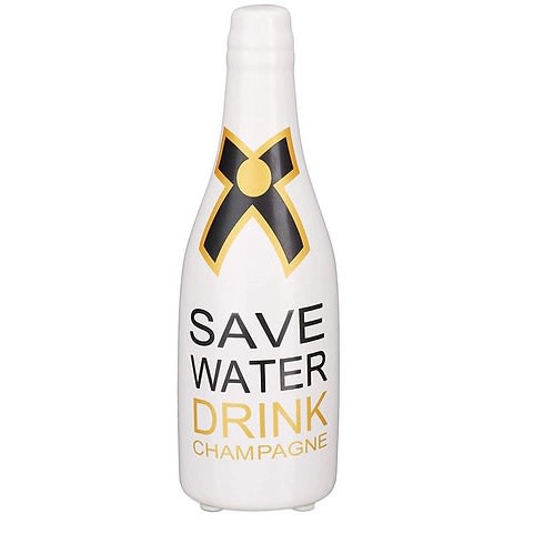 Save Water Drink Champagne Ceramic  Lock & Key Money Bottle - White