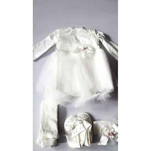 4 Piece Beautiful Ivory Baby Girl's Boxed Christening Clothes