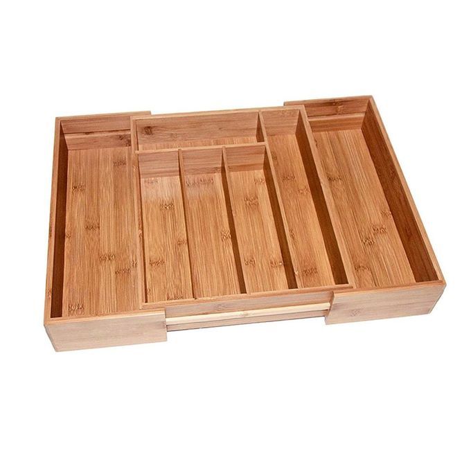 BAMBOO KITCHEN DRAWER ORGANIZER EXPANDABLE SILVERWARE ORGANIZER