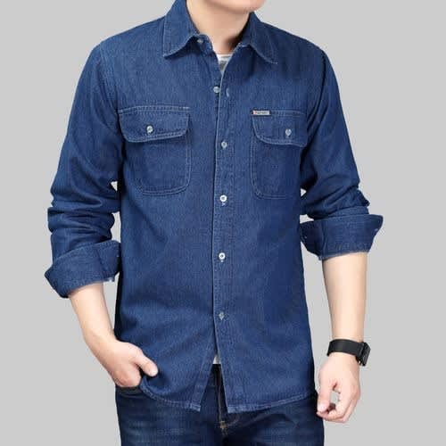 Mens Long Sleeve Denim Casual Jeans Shirts