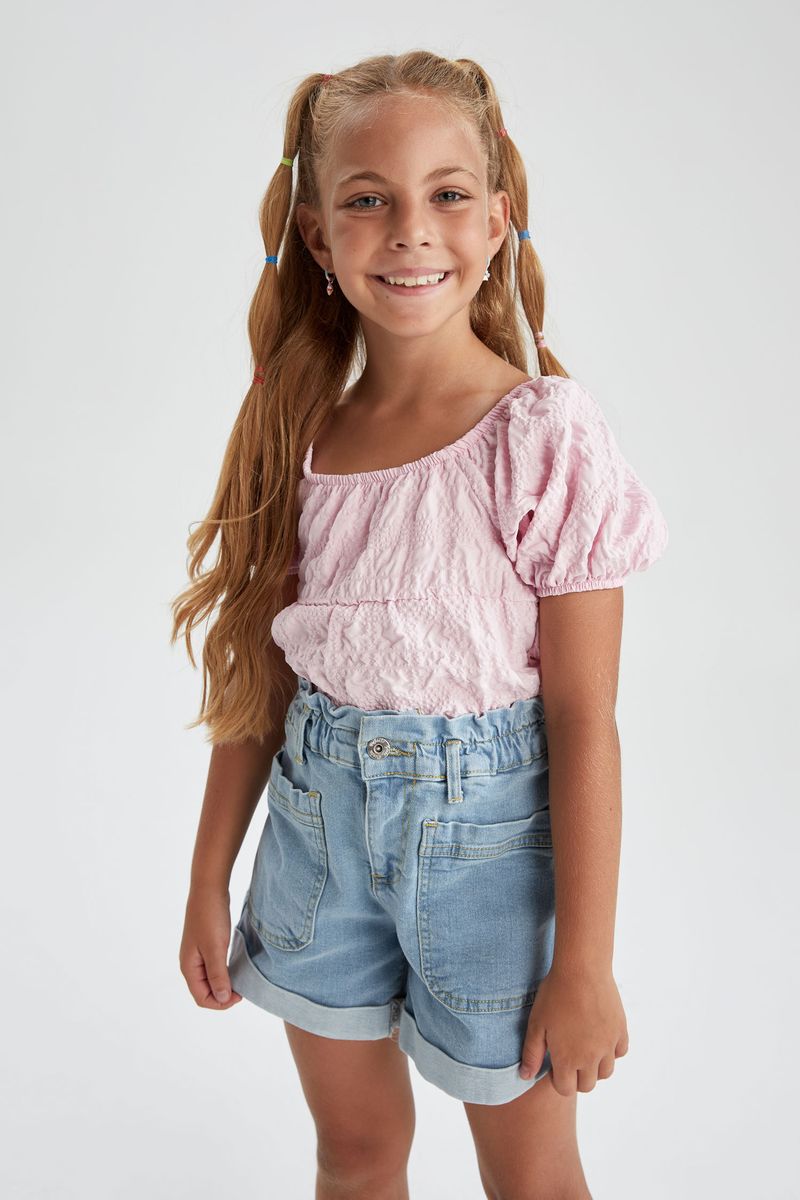 Girl Short Sleeve Blouse - Pink