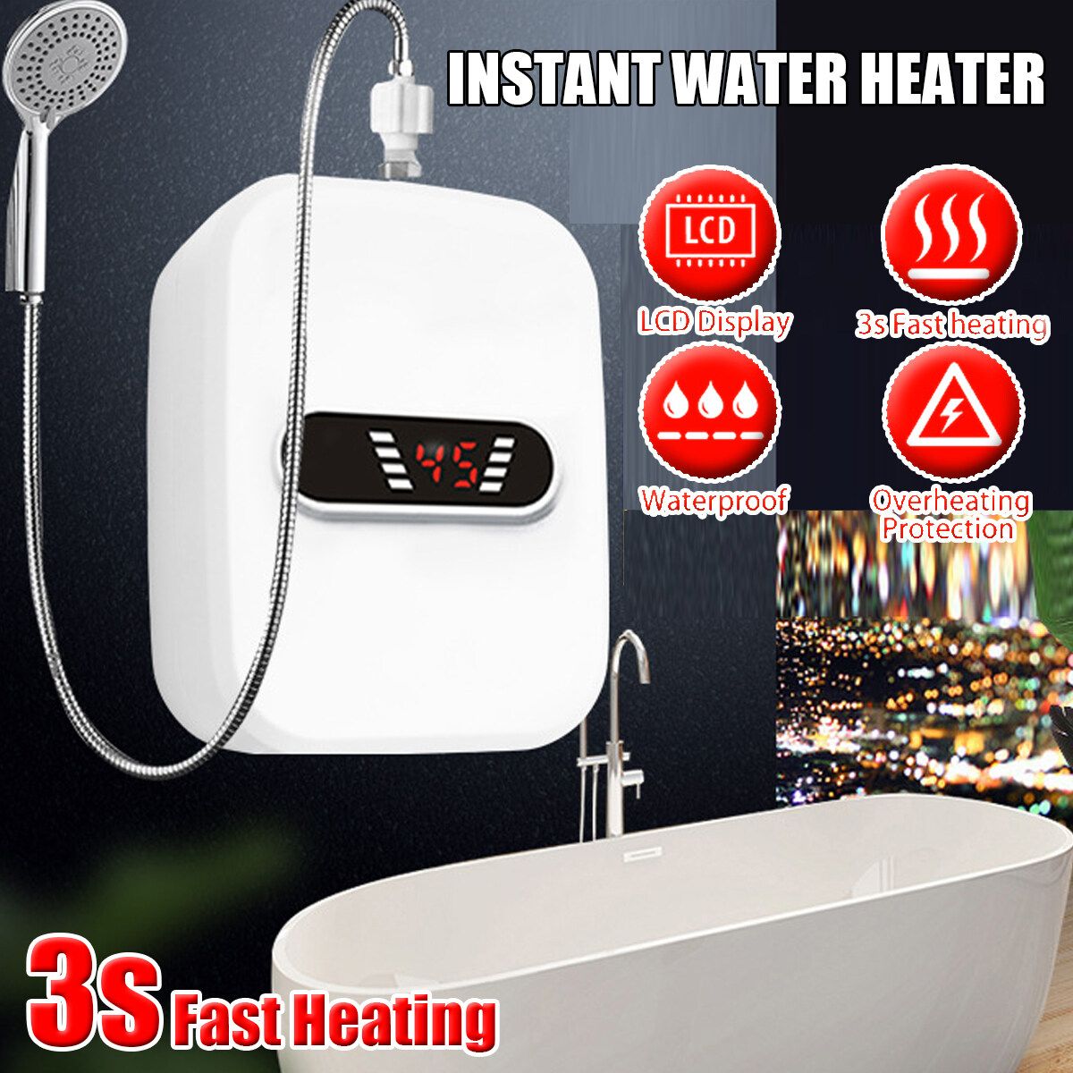 3500W/5500W 220V Up To 55 ℃ Stainless Steel Household Bathroom LCD Hot Water Heater Shower System 5s Fast Heating Tankless Instant Heater