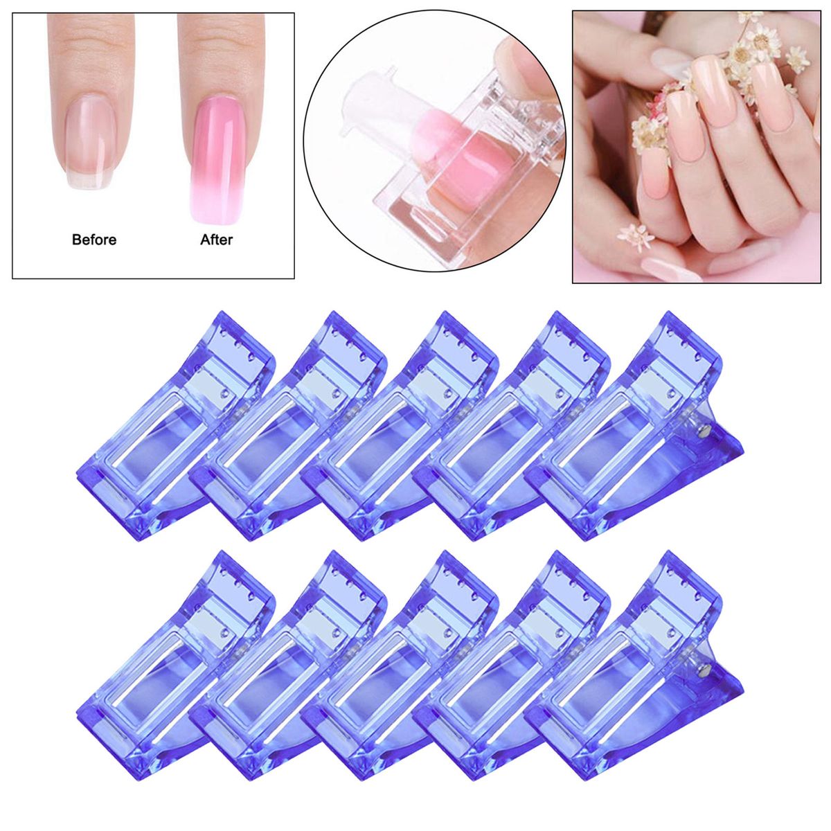 Polygel Nail Tips Clips Kit Finger Extension Blue