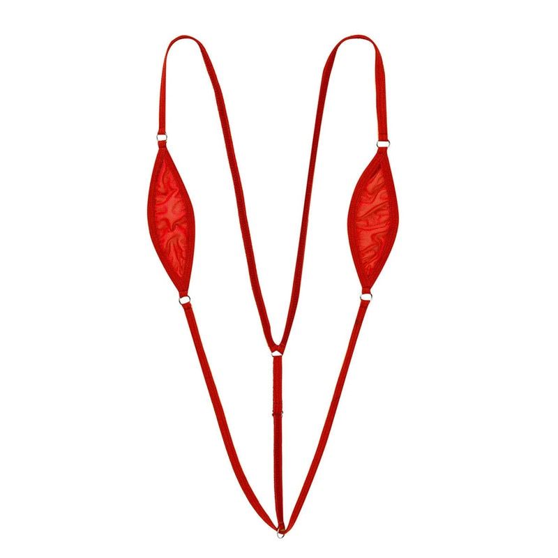Women Summer One-piece Beach Swimwear Sheer Lingerie Spaghetti Straps Y-back Mini Micro Thong Bikini Lingerie Nightwear Swimsuit Red