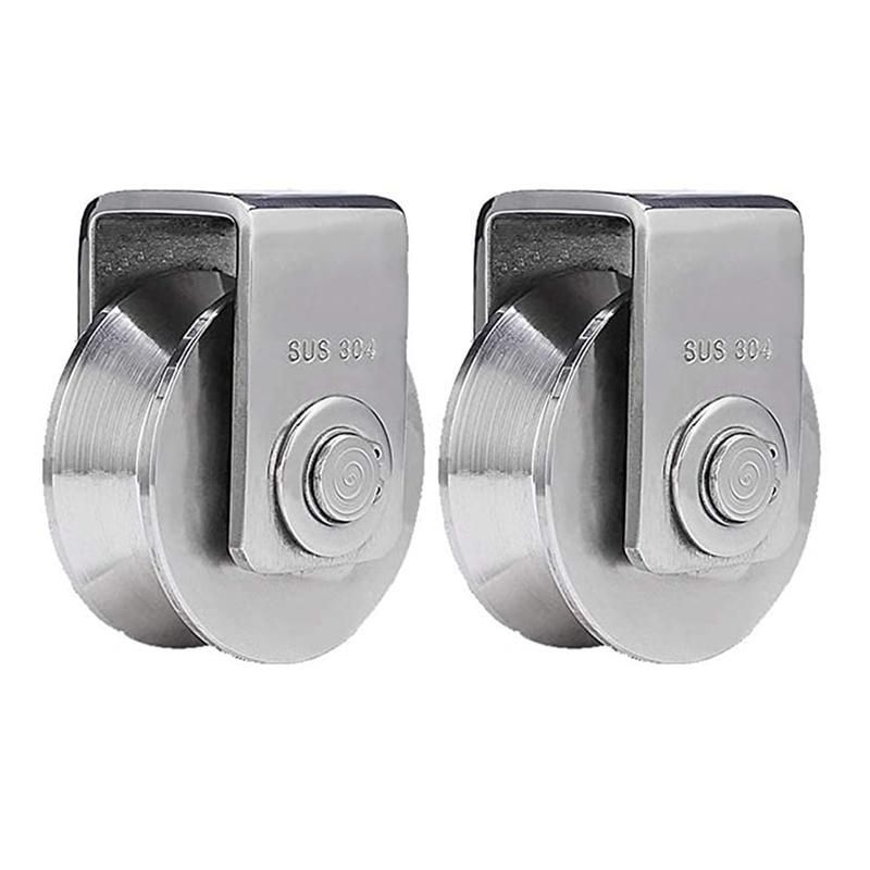 2Pcs 2 Inch V Type Pulley Roller 304 Stainless Steel Sliding Gate Roller Wheel Bearing for Material Handling and Moving