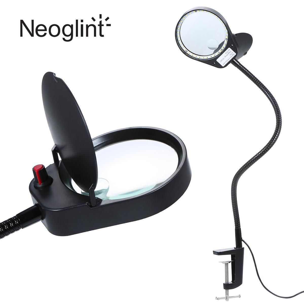Neoglint 3X/10X Magnifying Glass Lamp with Metal Clamp Ultra Bright 38LEDs White Lighted Dimmable Desk Light Flexible Bendable for Reading Crafts Workbench Close Work