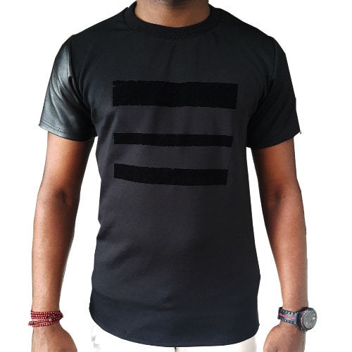 Leather On One Sleeve T-shirt - Black