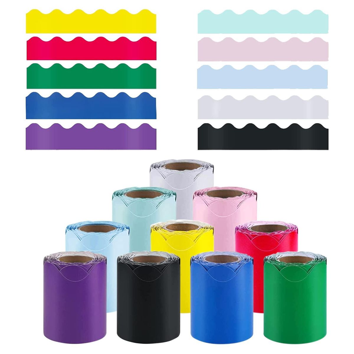 10 Rolls Bulletin Board Borders 164ft Scalloped Colorful Classroom Borders Die Cut Border Trim Scalloped Bulletin Board Paper for Back to School Classroom Decor, Homeschool & Offices