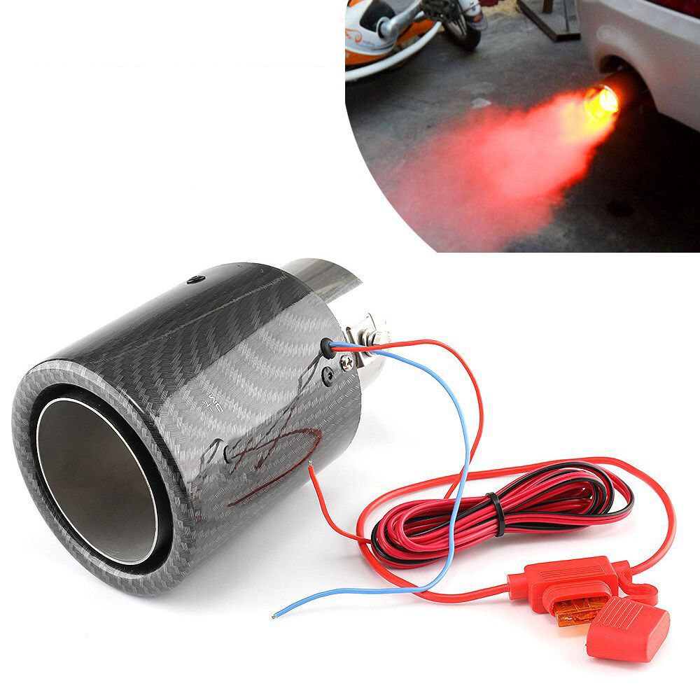 Car LED Exhaust Muffler Tip Pipe Red/Blue Light Flaming Straight Car Modified Single Outlet Exhaust Pipe Tail Throat 35-61mm Blue Light
