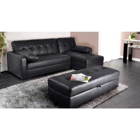 5 Seater L Shape Black Leather+ottoman