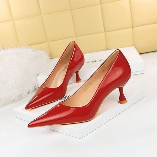 Low Heels Ladies Pumps Shiny Patent Leather Women Shoes Red