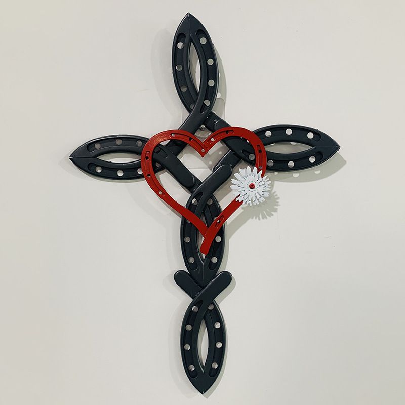 Horseshoe Cross Ornament Natural HorsehsoeCross With Heart