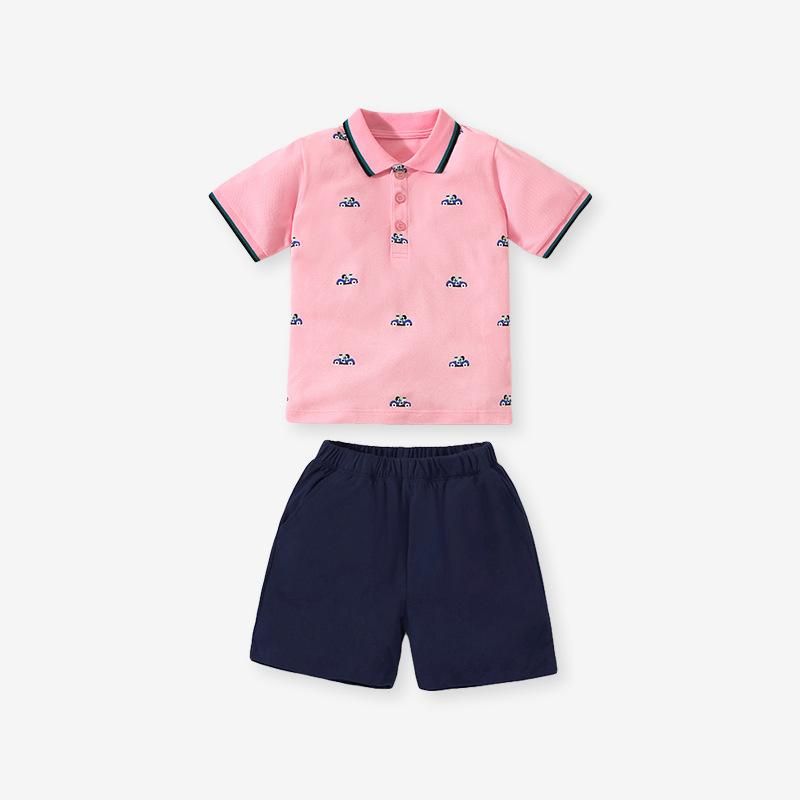 2023 Boys' Suit Summer Children Polo Shirt Two-Piece Set Lapel Print Cotton Childr
