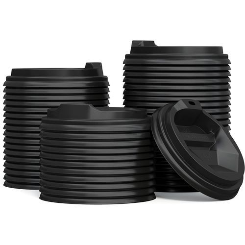 50 Pack Coffee Cup Lids, Black Traveler Disposable Plastic