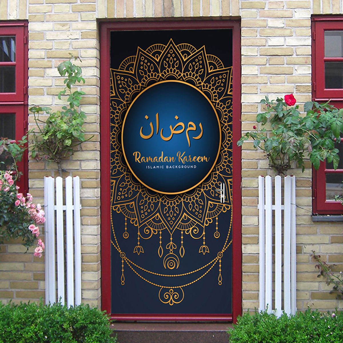 2PCS Muslim Eid Al-Fitr Door Wall Sticker 3D Self Adhesive D