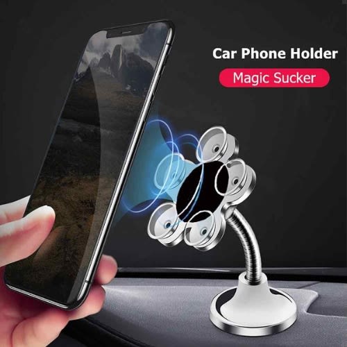 Magic Sucker Suction Cup Mobile Phone Stand - Silver