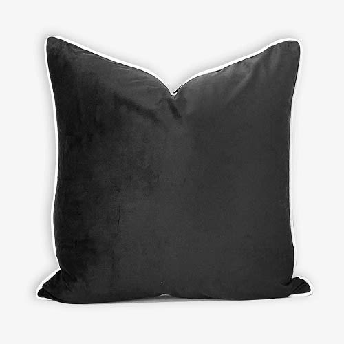 18 X 18 Inch Black Velvet Cushion With White Piping