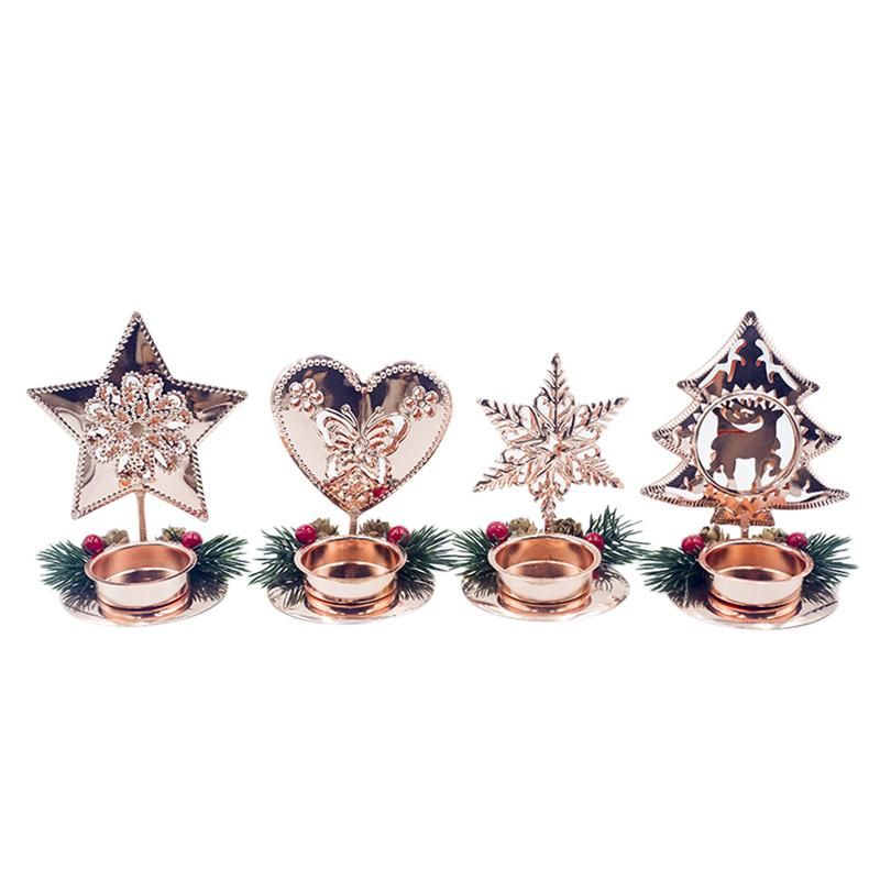 New Christmas Candlestick Iron Christmas Decoration Candlestick Red Fruit Pinecone Mosaic Candlestick Desktop Decoration Gold