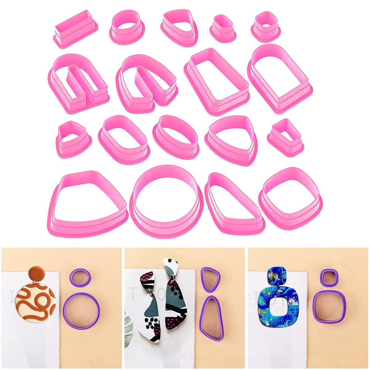 18x Plastic Polymer Clay Cutters Earring DIY Accessories Clay Pink