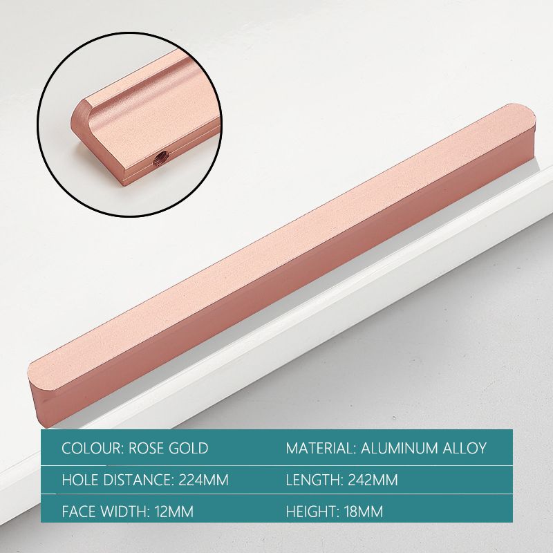 (Rose Gold-224mm)Cabinet Handles Black Gold Wardrobe Door Handle Aluminum Alloy Kitchen Cupboard Pulls Drawer Knobs Furniture Handle Hardware