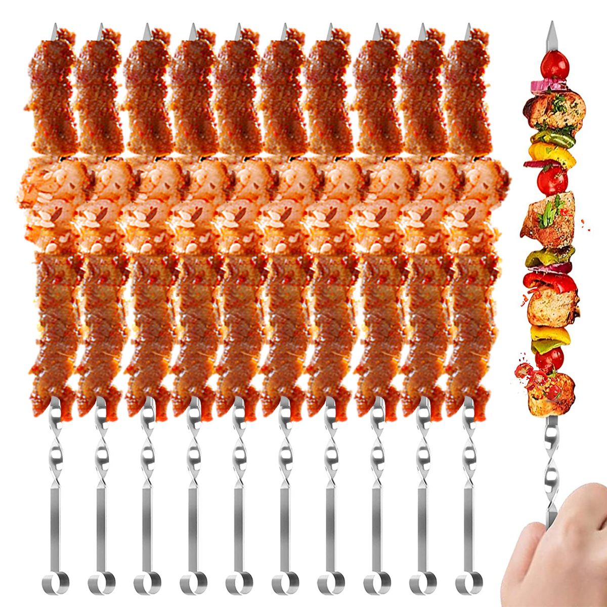 10PCS Barbecue Skewer Sticks 14 Inch Grilling Flat Kabob