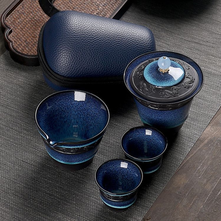 6 In 1 Temmoku Portable Travel Kung Fu Teaware Tea Cup Set