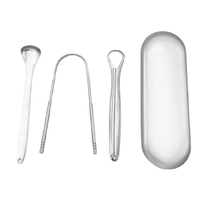 3-Piece Tongue Cleaner Stainless Steel Cleaner Adult Portable Tongue Cleaner