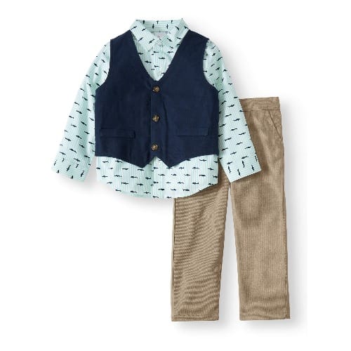 Boys Suit With Printed Shirt, Button Down