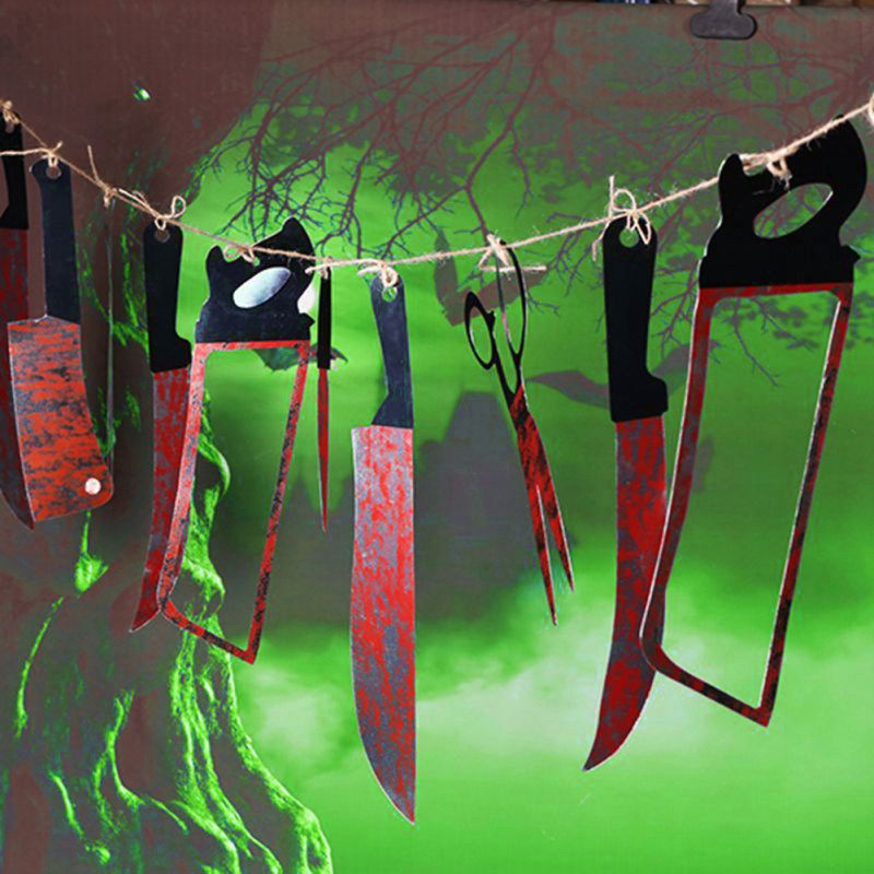 Scary Bloody Knives Blades Hanging Banner Flag Haunted-Red