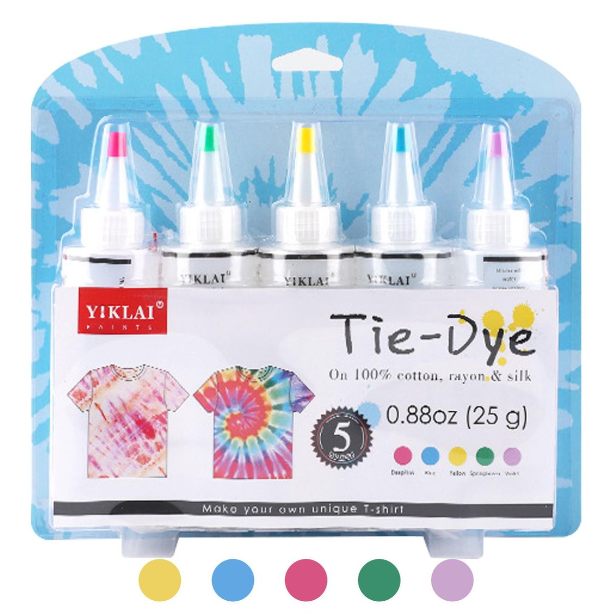 5 Colors DIY Tie Dye Kits Fabric Dye Set Fabric Paint 120ml/bottle with Rubber Bands Gloves Self-Sealing Bag Apron for Kids Adults