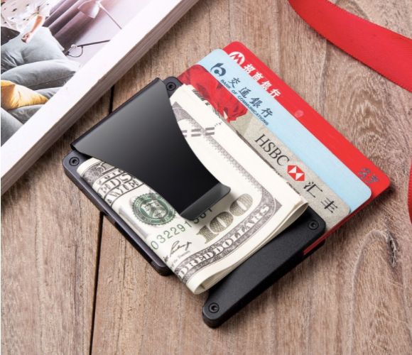 Men's Money Clips，Carbon Fiber Wallet Card Holder - Black