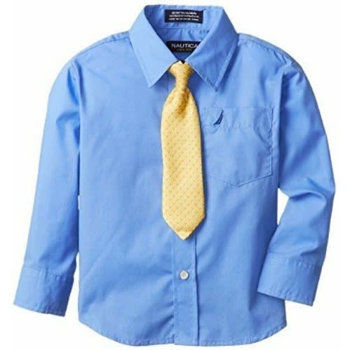 Kid's Formal Shirt With Matching Tie- Light Blue & Light Yellow