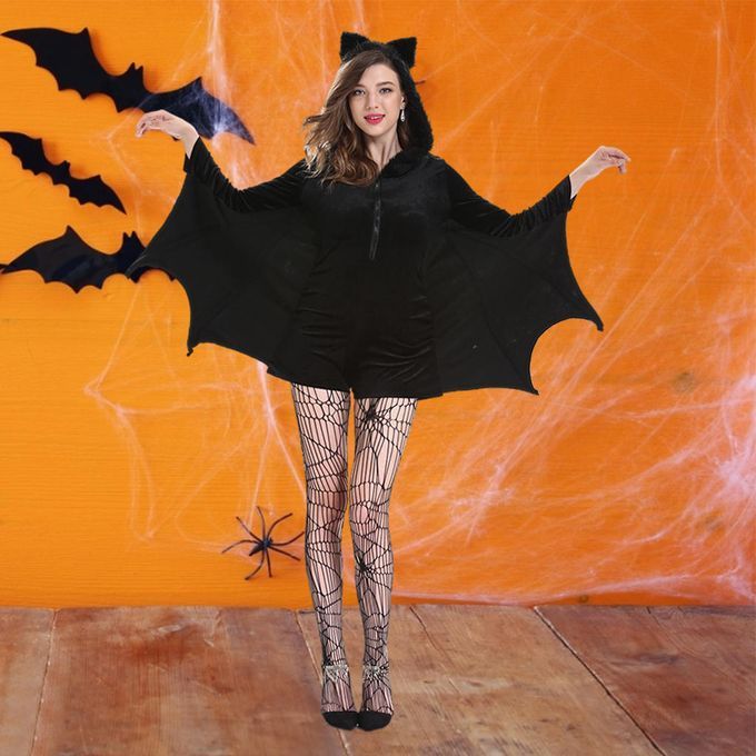 Vampire Bat Wing Black Cape Adult Halloween Womens Fancy Dress M