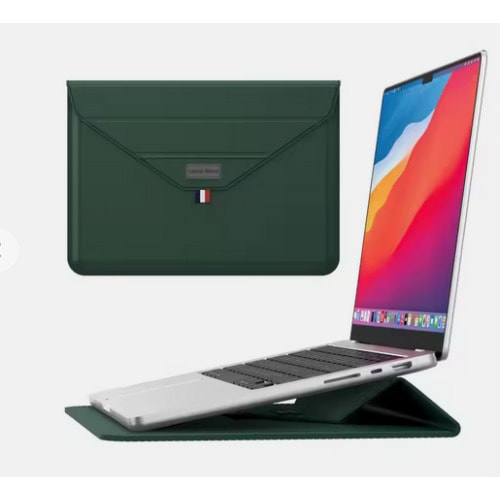 2 In 1 Pu Leather Laptop Sleeve Bag With Folding Stand Holder For Laptop 13/14" - Green