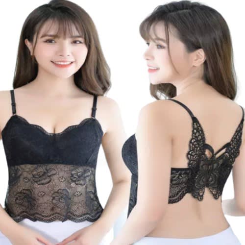 Stretchy Lace Camisole Bra Combo With Removable Pads &ndash; Black