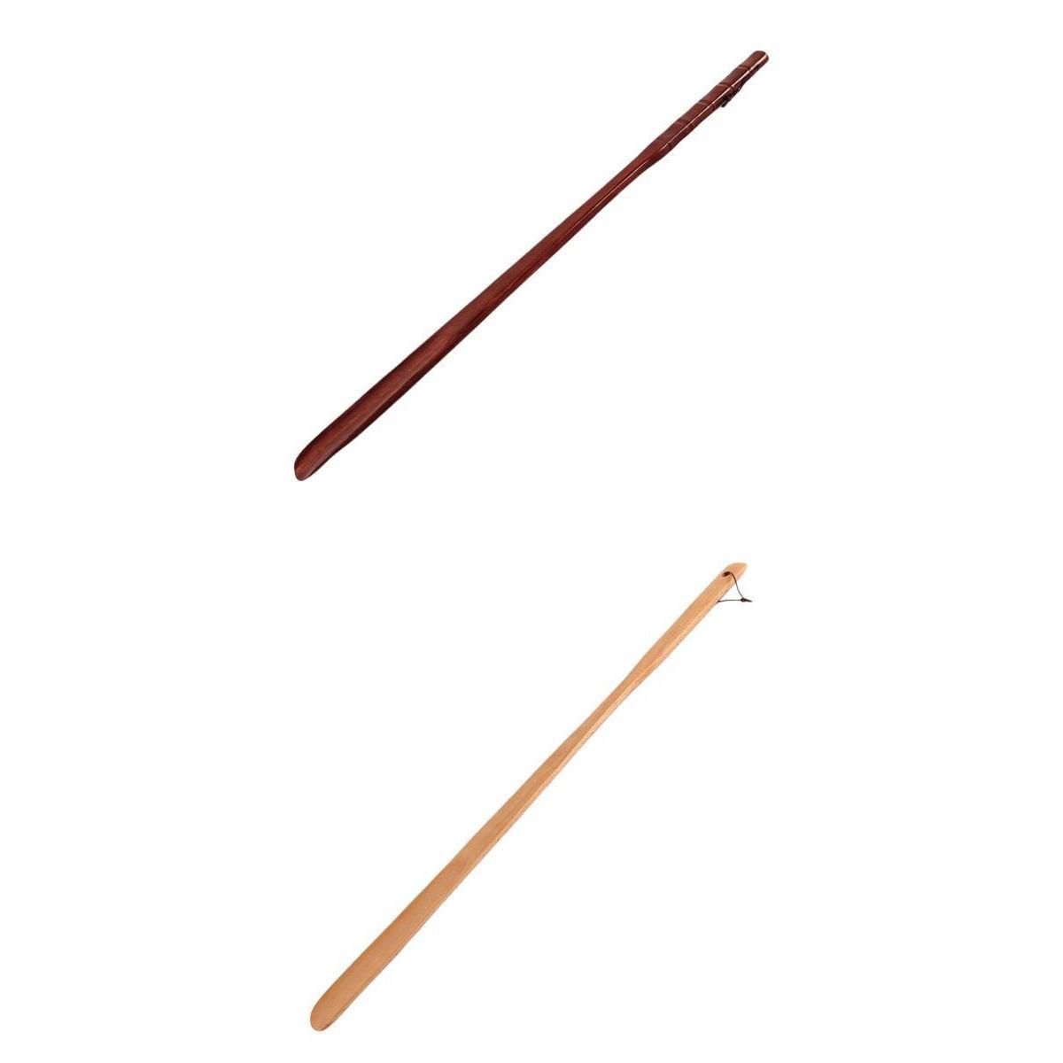 2Pcs Long Handle Wooden ShoeShoeShoehorn Portable Red Wood
