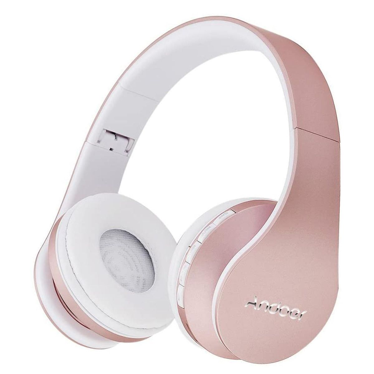 Andoer Over Ear Wireless BT Headset with Microphone 3.5mm Wired Music Headphones Foldable Headband TF Card Slot FM Radio for Mobile Phone PC Laptop(Rose Gold)