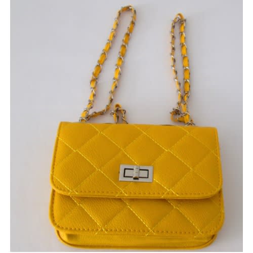 Women's Leather Cute Mini Cross Body Chain Shoulder Purse - Yellow