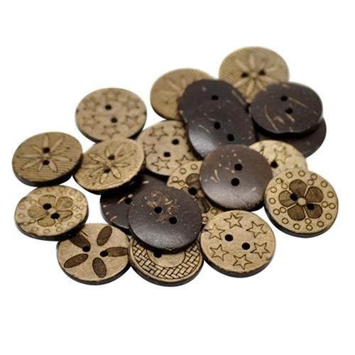 50 Pcs Mixed Pattern Coconut Shell 2 Holes Sewing Buttons DIY Scrapbooking 18mm