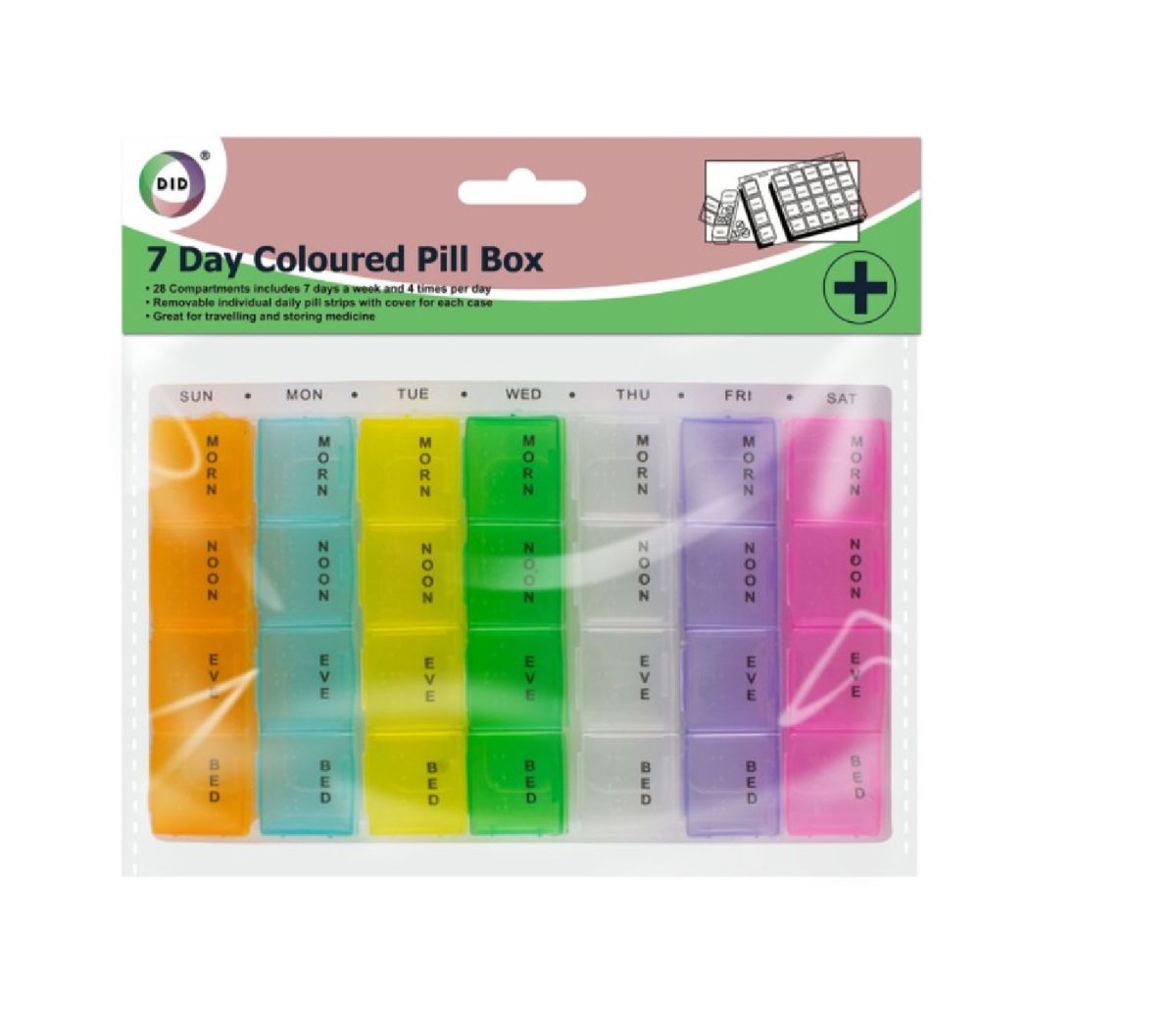 7 Day Coloured Pill Box Organizer
