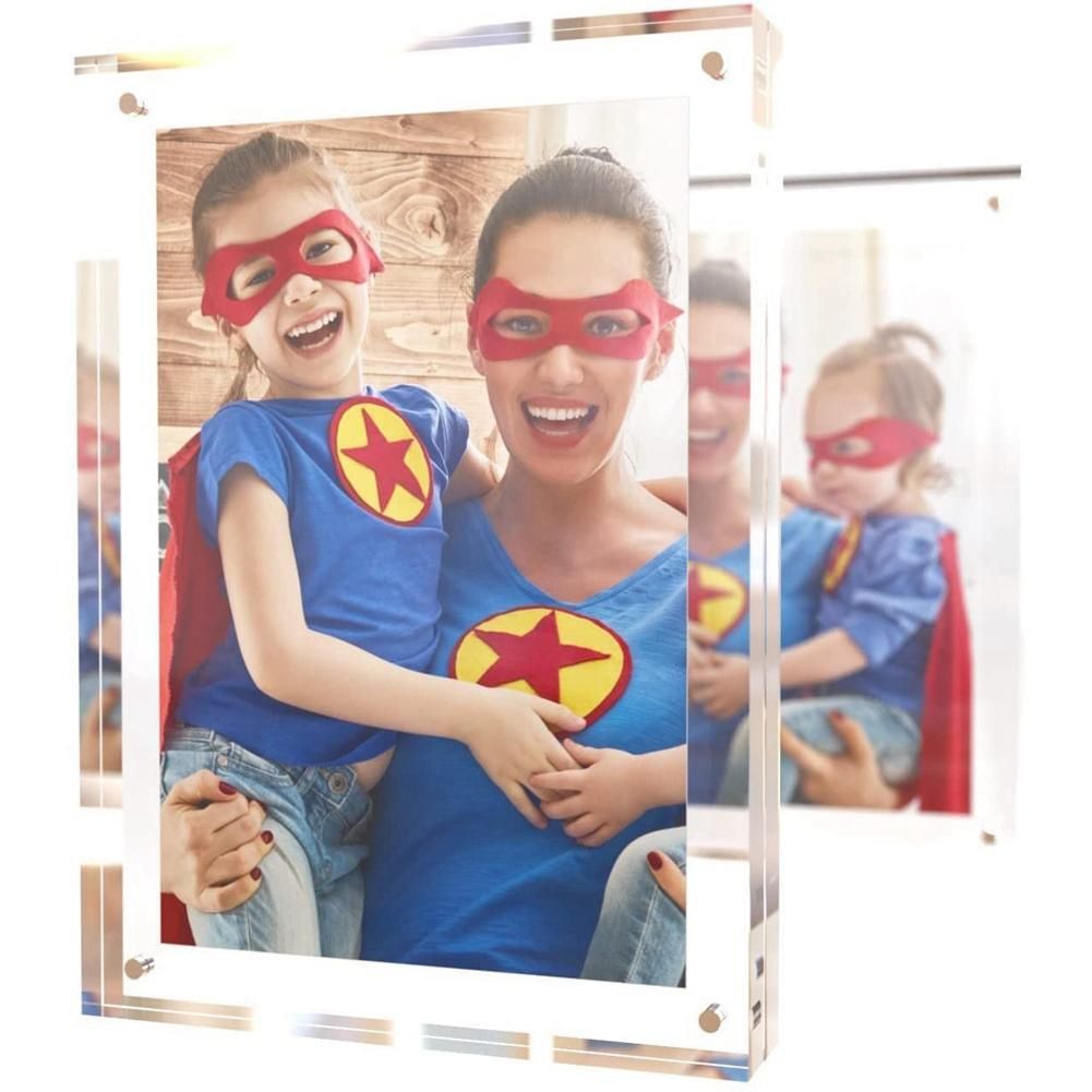 Acrylic Picture Frame,5X7 Inch Acrylic Photo Frame,Desktop Frameless Photo Frame, Magnetic, Double Sided Transparent