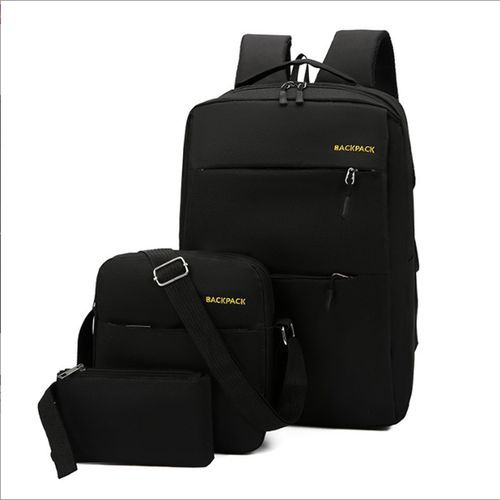 3Pcs Computer Bag Men Women Student Backpack - Black