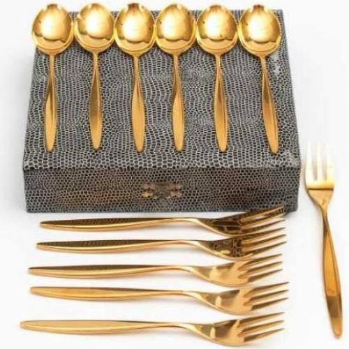 Gold Plated Stainless Steel Spoon (6 Pcs) & Fork (6Pcs)