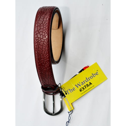 Men Crinkle Styled Leather Belt - Wine