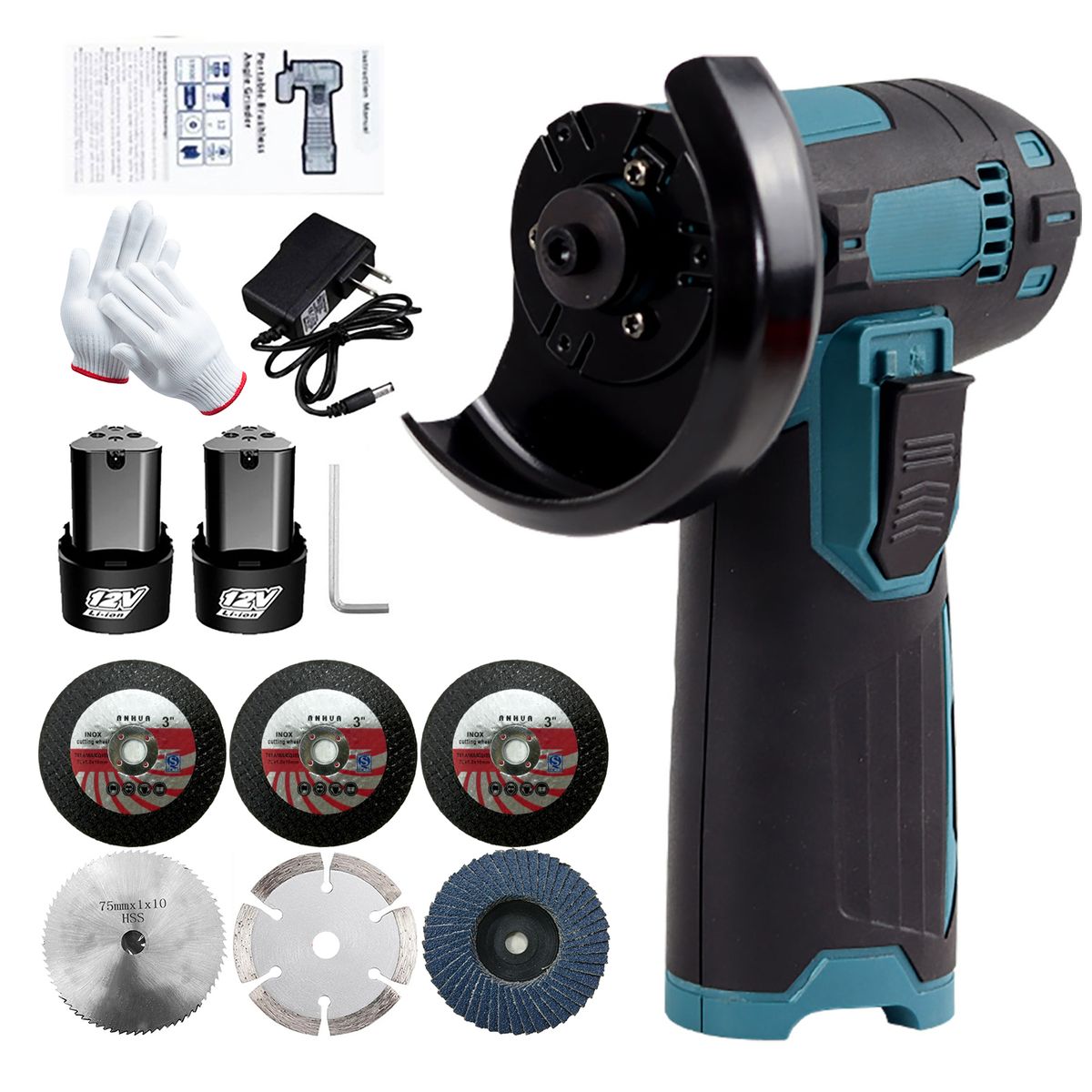 12V Cordless Brush Angle Grinder Kit, Ginding Disc 3