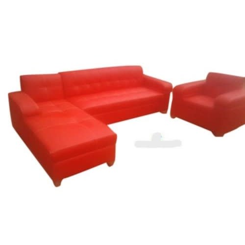 Pawafu L-shape Red Leather 6-seater Sofa Set
