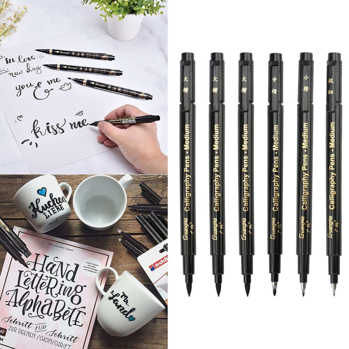 6/9x Calligraphy Brush Pen Fountain Watercolor Hand 6 Pieces