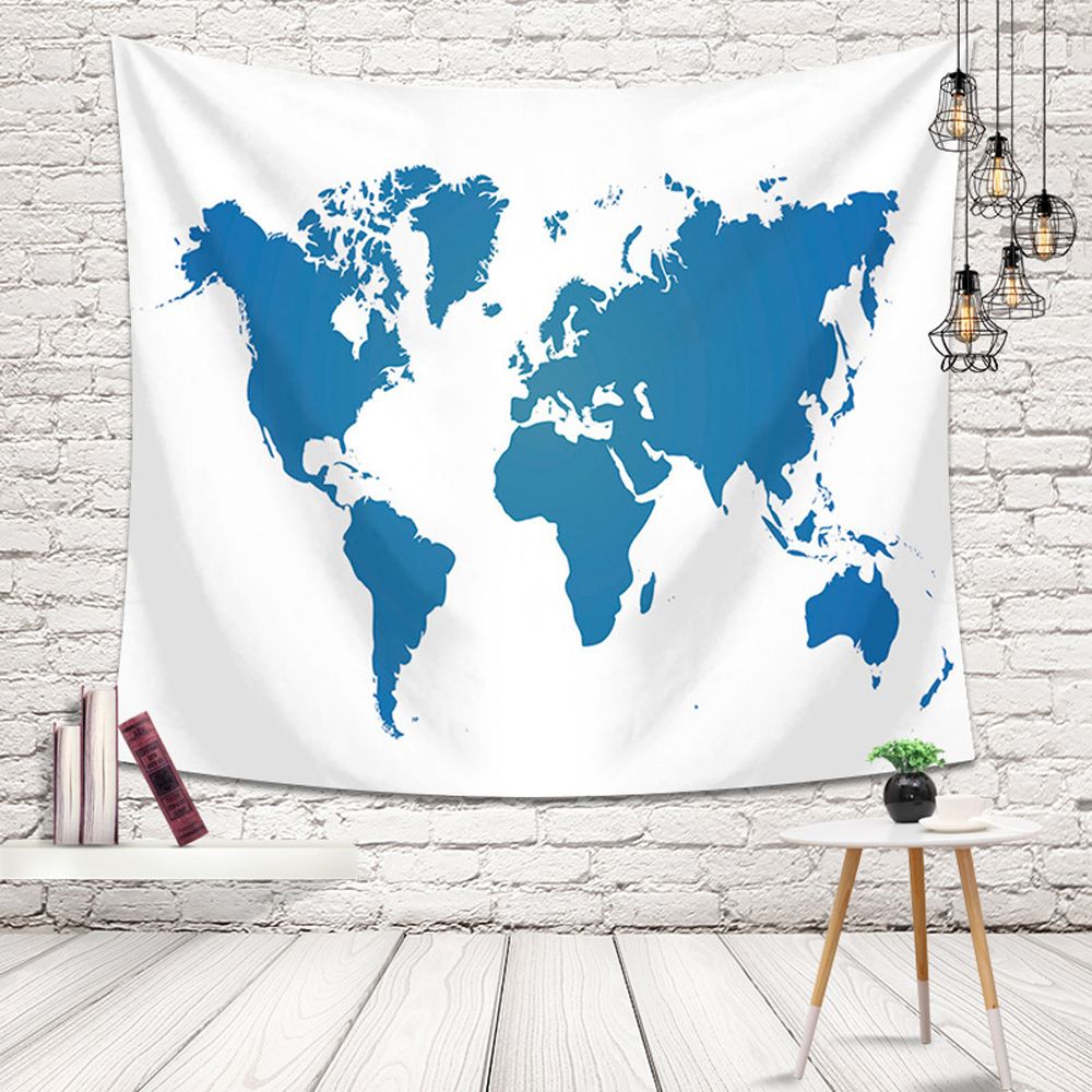 Blue World Map Hanging Tapestry For Home Decor